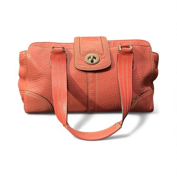 Coach Handbags - Coach Hampton Y2K Glam Salmon Pink Pebbled Leather Shoulder Bag